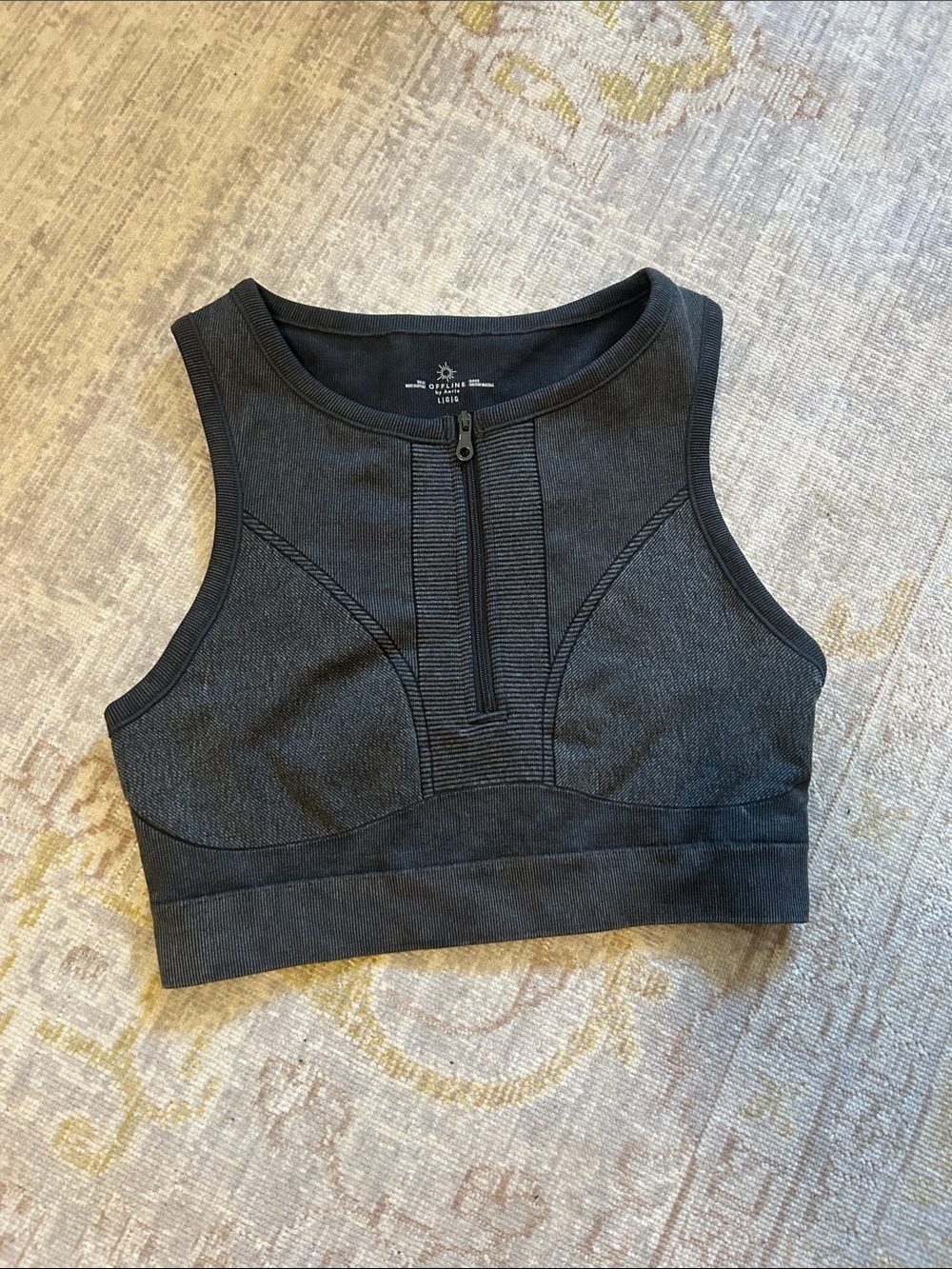 aerie Front-Zip High-Neck Crop Tank